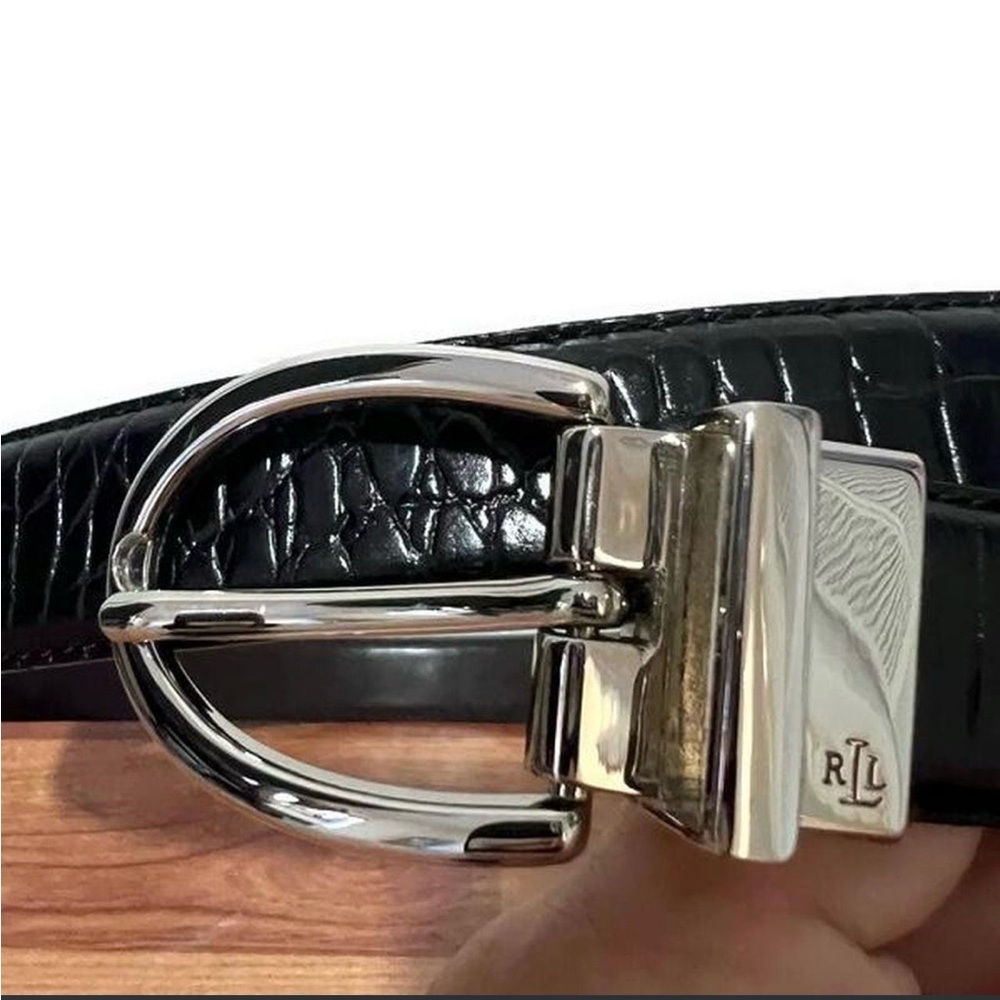 Ralph Lauren Black Crocodile Embossed Belt